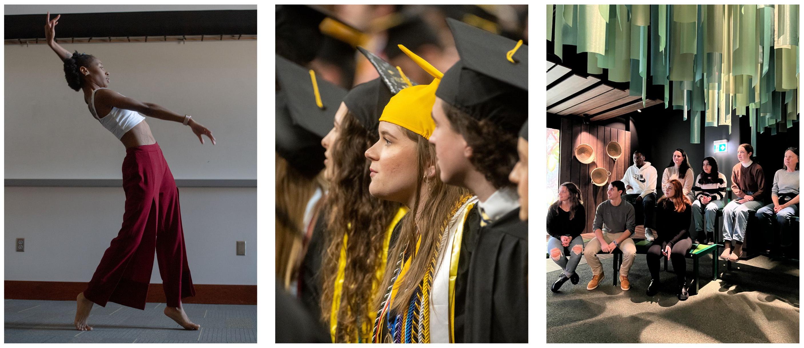 Collection of images of Honors College scholars engaging in research and creative activity and also at graduation